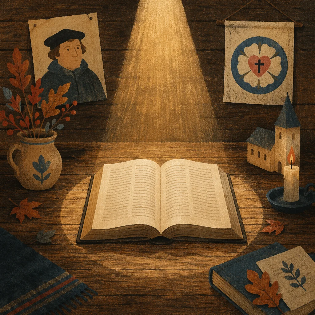 Open Bible in Golden Reformation Light