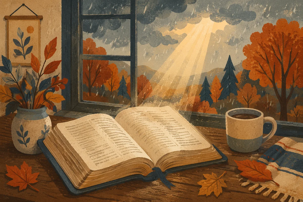 Open Bible with Autumn Light Reflection