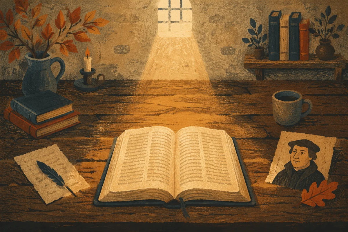 Open Bible in Golden Reformation Light