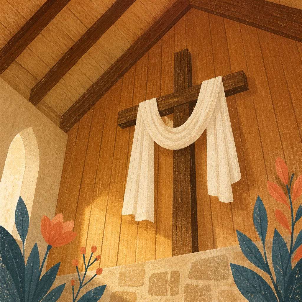 Resurrection Cross with Draped White Linen