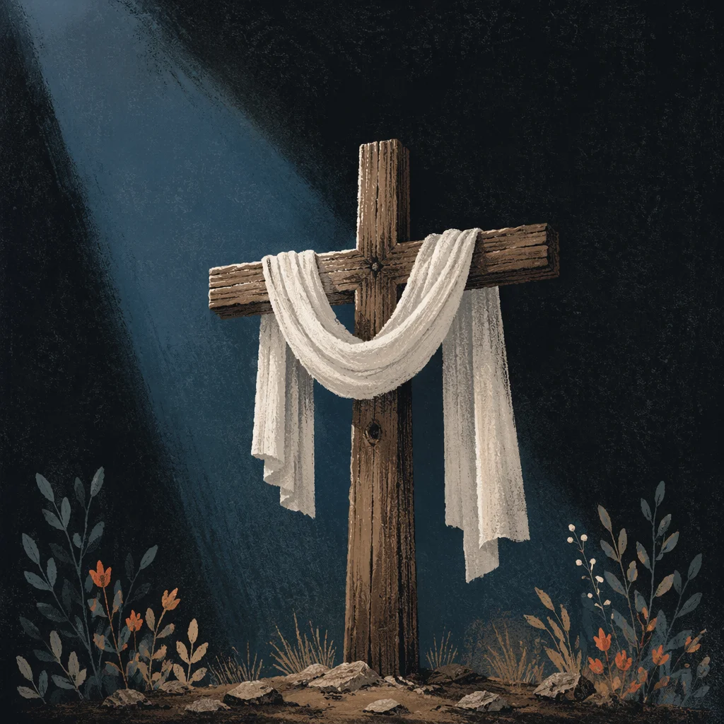 Easter Resurrection Cross with White Linen