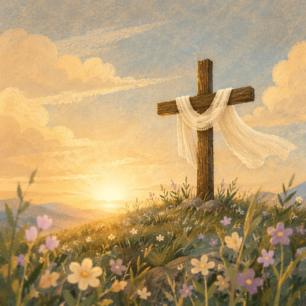 Easter Resurrection Cross with White Draped Cloth
