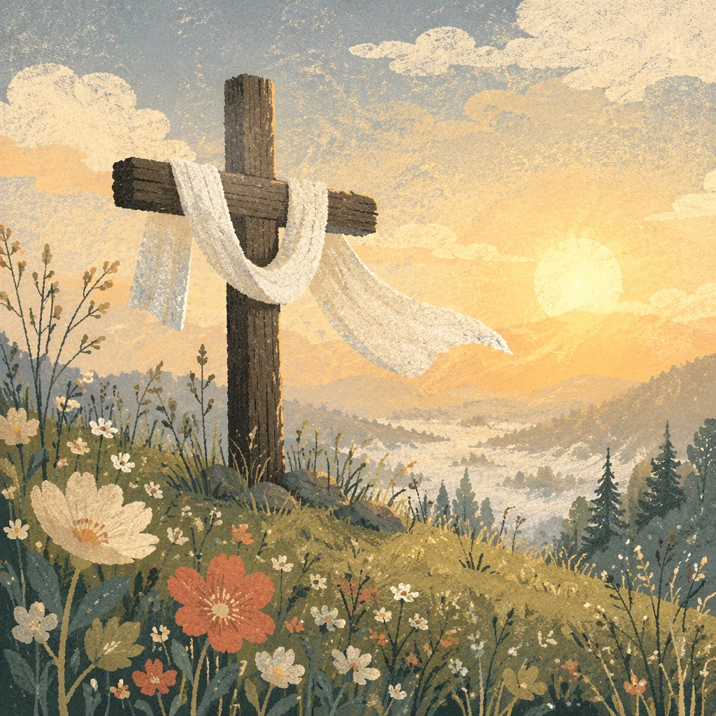 Easter Cross With White Draped Cloth