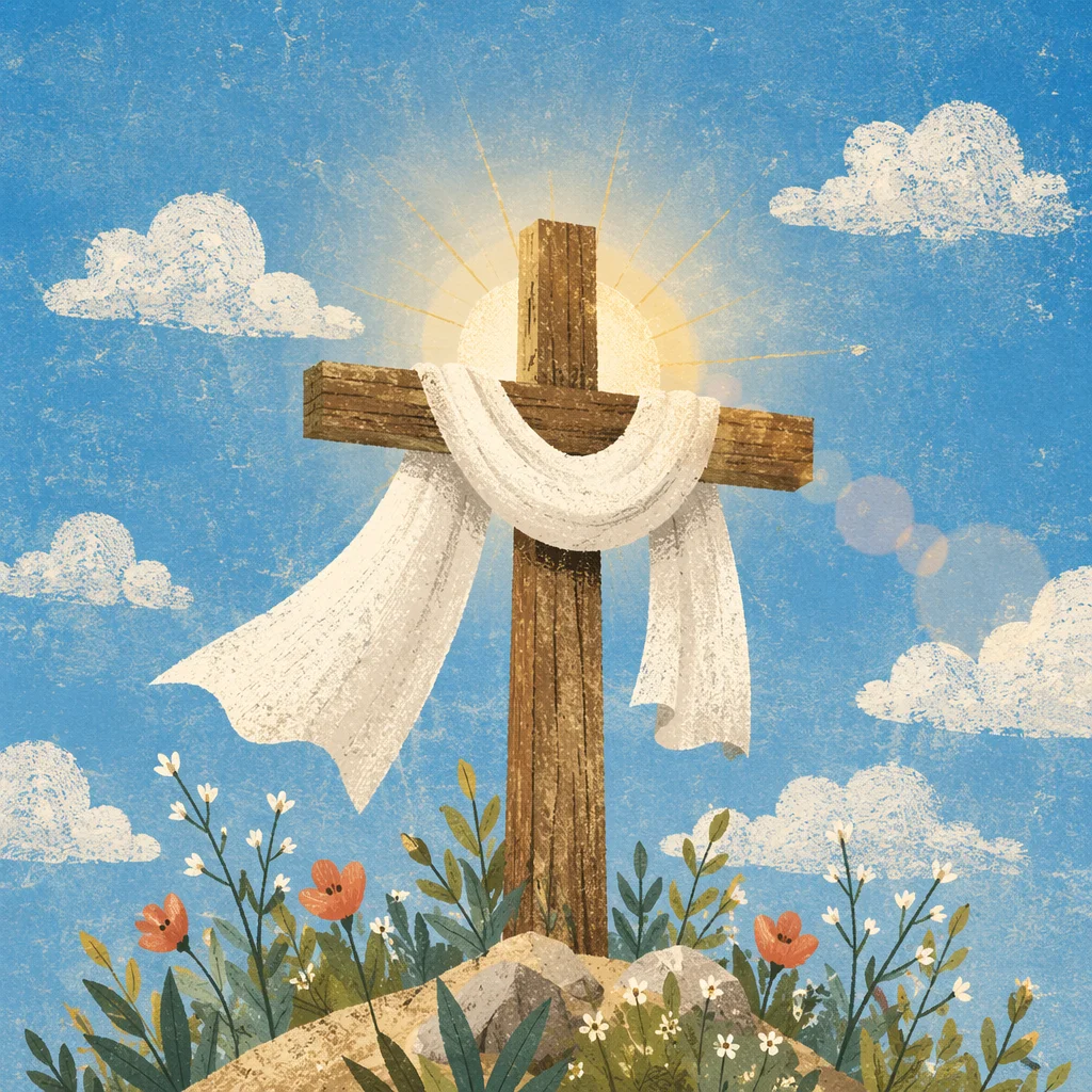 Easter Resurrection Cross with White Cloth