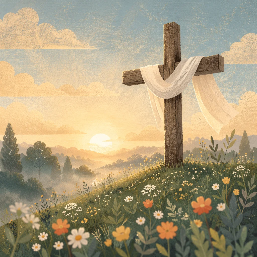 Easter Resurrection Cross with White Cloth
