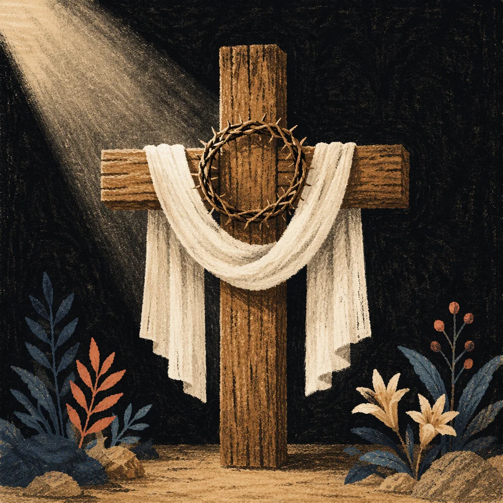 Resurrection Cross with Draped White Linen
