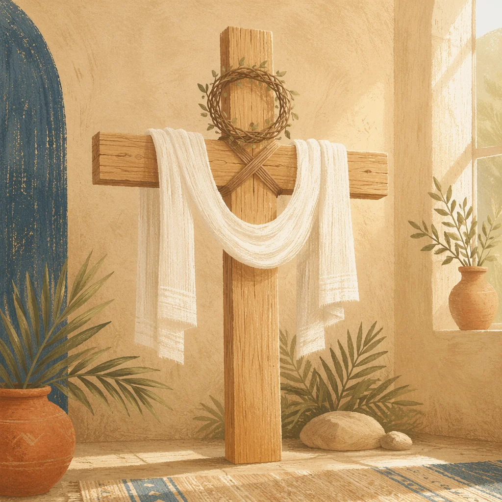 Easter Resurrection Cross with White Linen