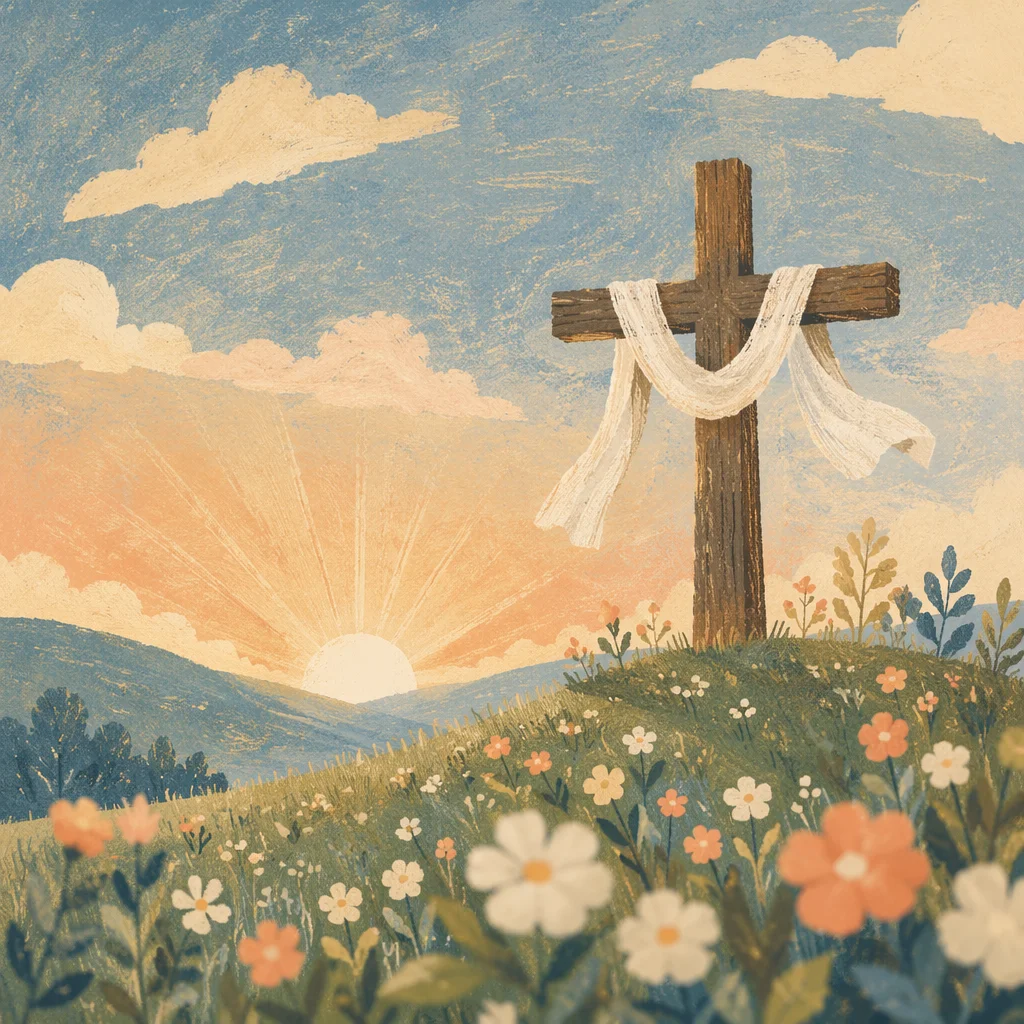 Easter Resurrection Cross With Draped White Cloth