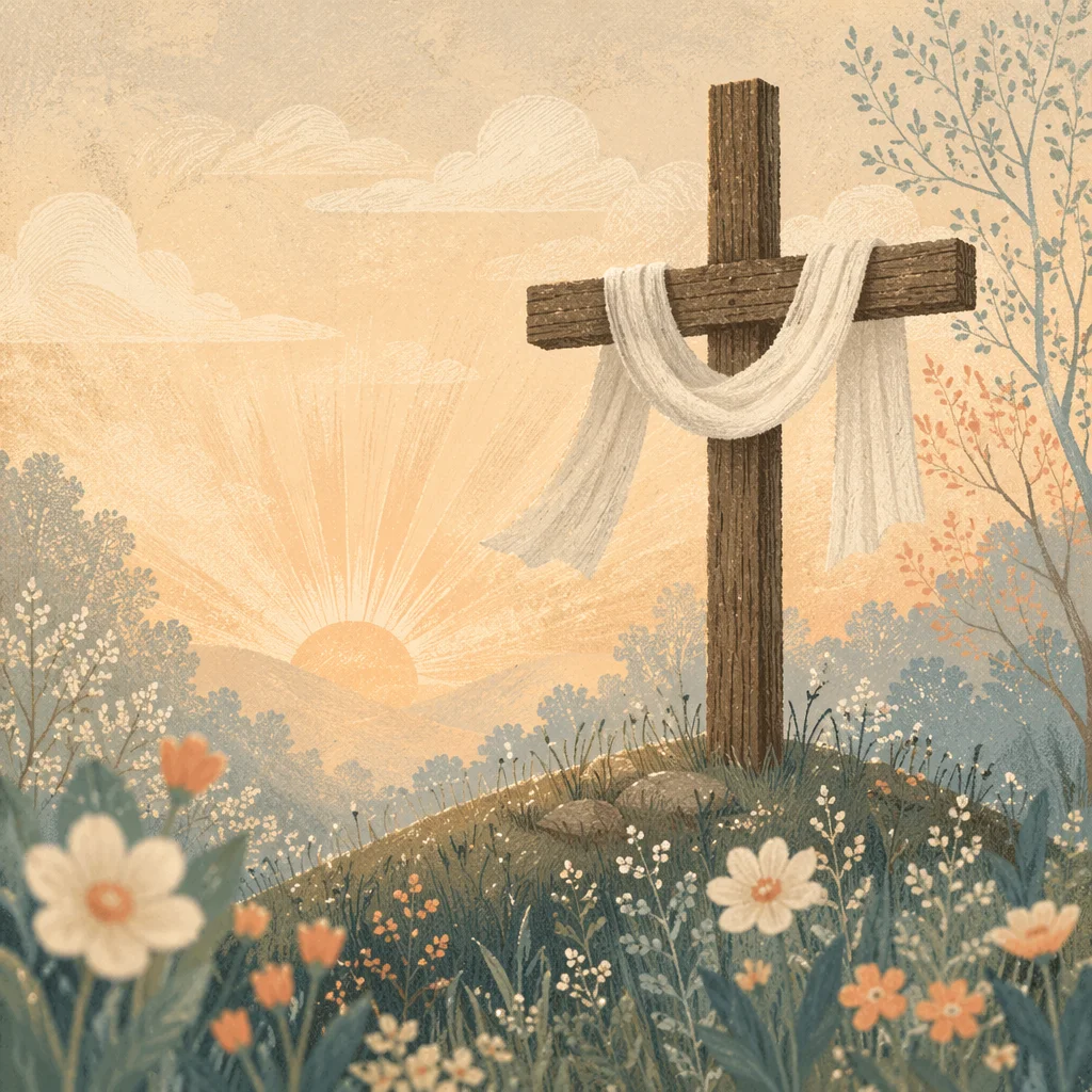 Easter Resurrection Cross in Spring Meadow