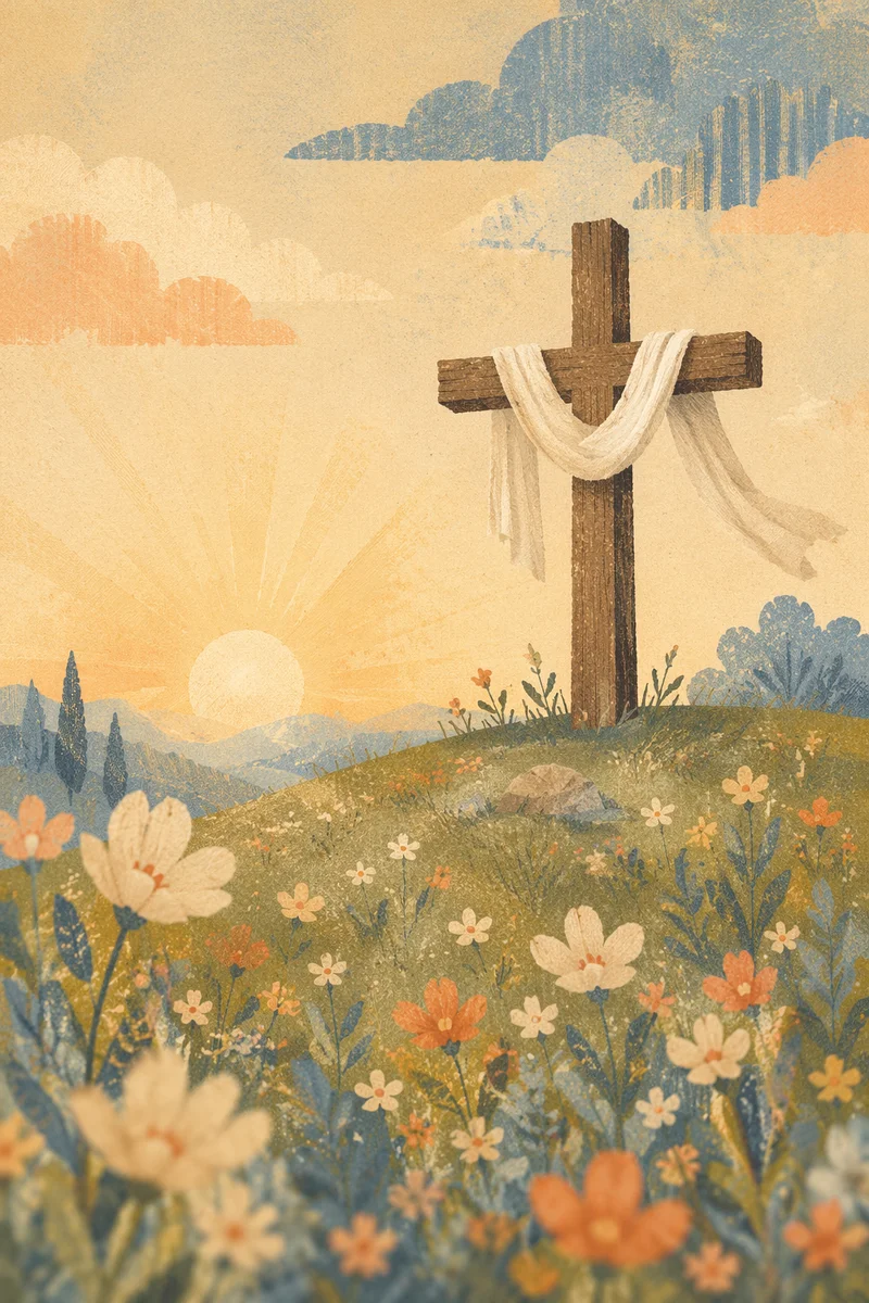 Easter Resurrection Cross with Draped White Cloth