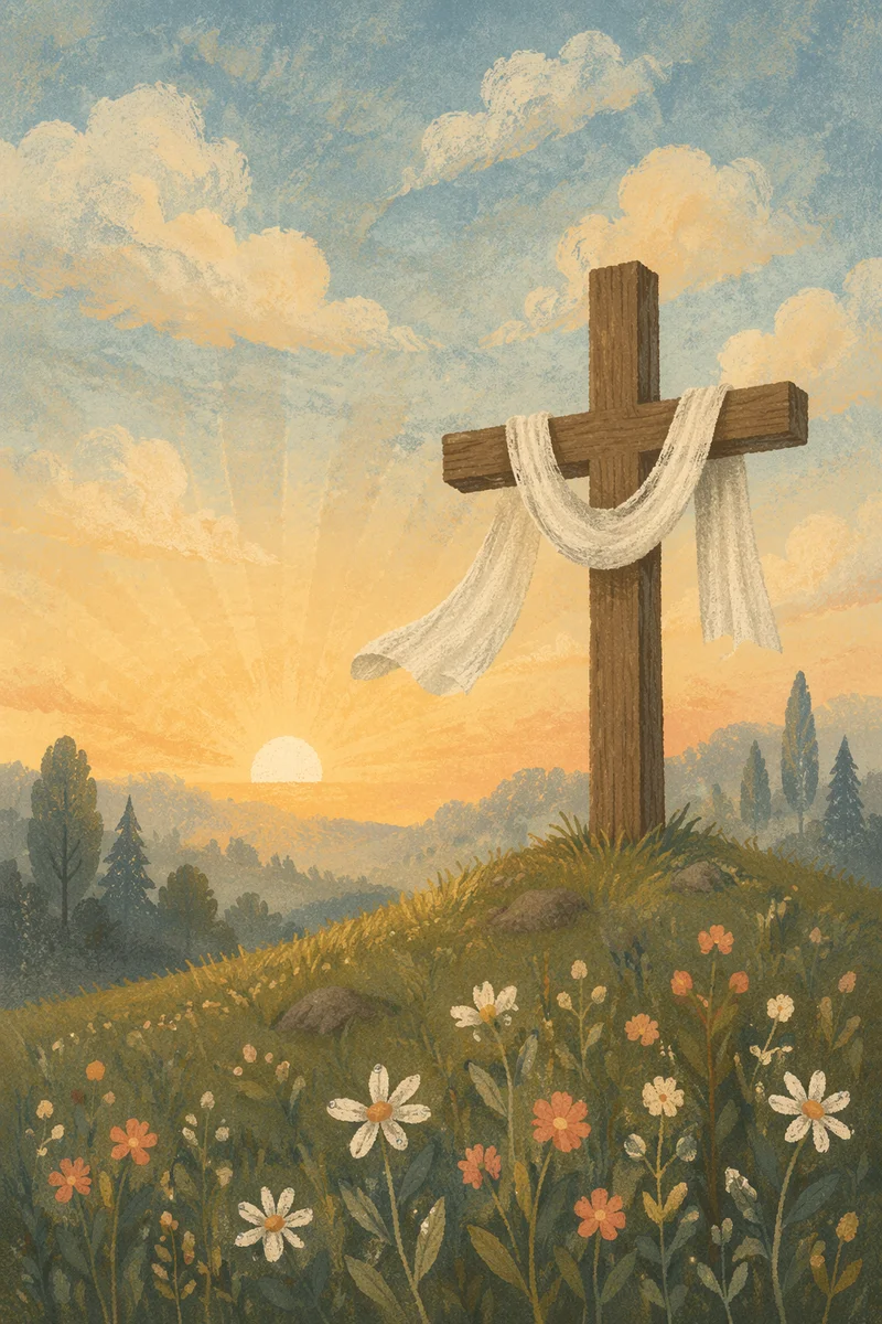 Easter Resurrection Cross on Spring Sunrise Hill