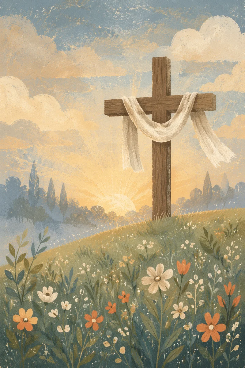 Easter Cross with Draped White Linen
