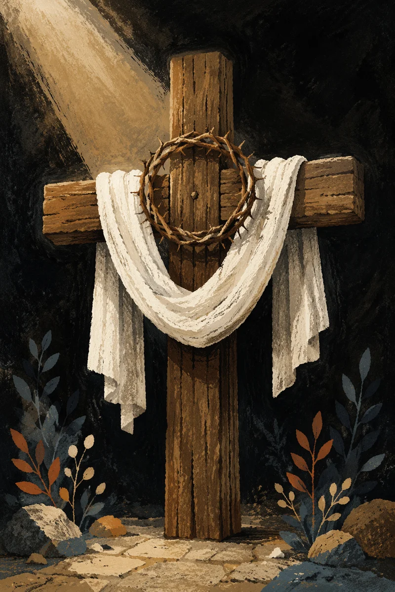 Easter Cross With Draped White Linen