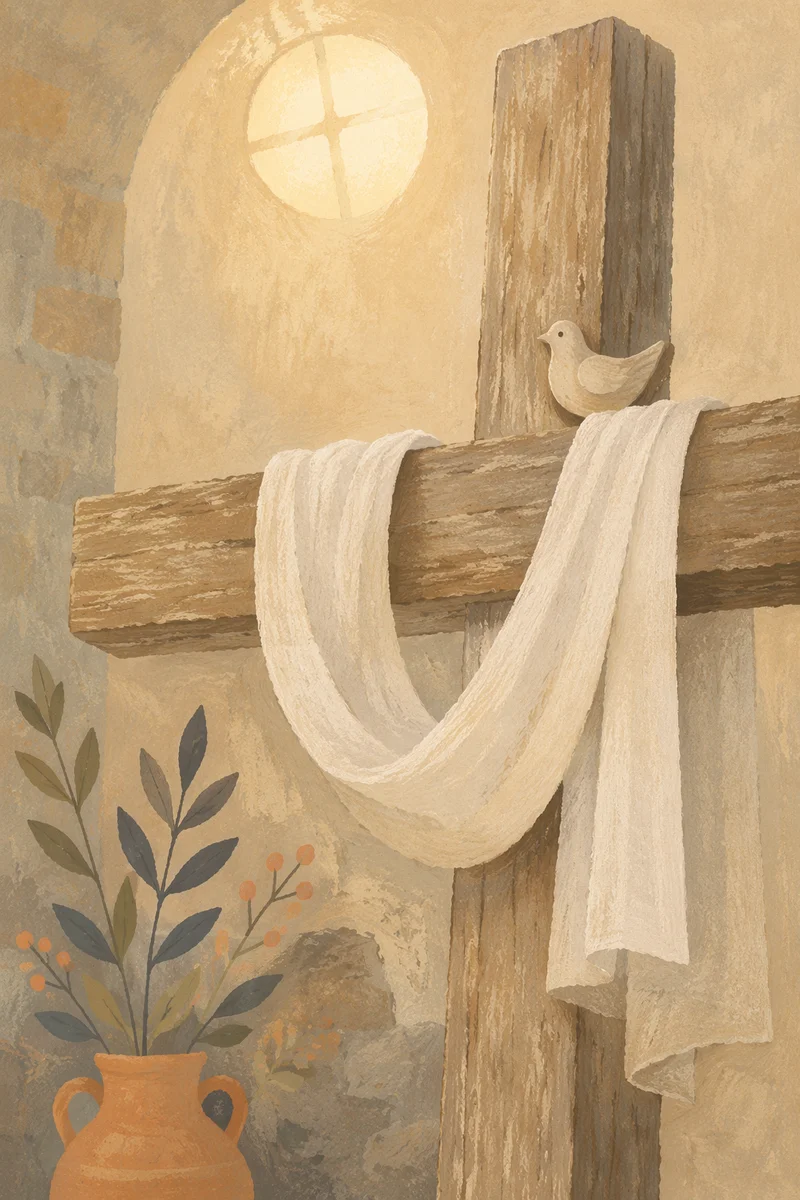 Resurrection Cross with White Linen Cloth