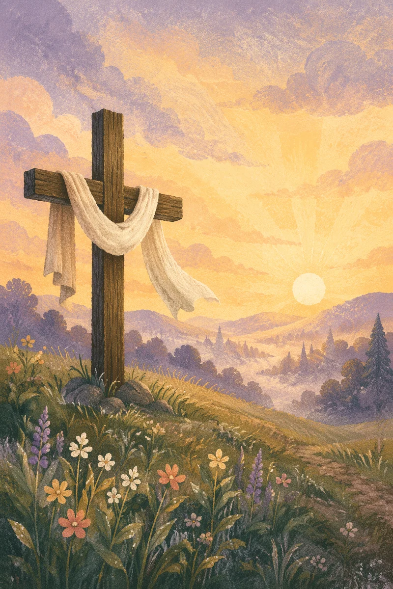 Easter Resurrection Cross on Spring Hillside