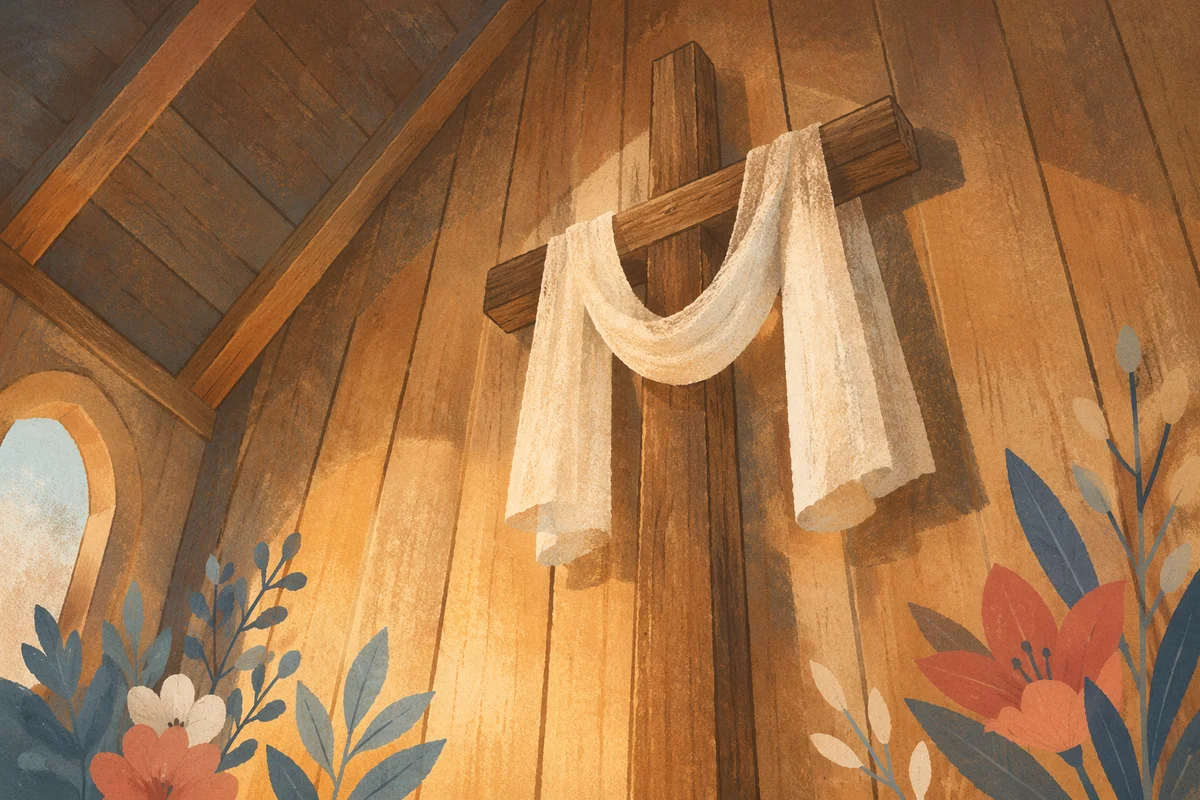 Resurrection Cross with Draped White Linen
