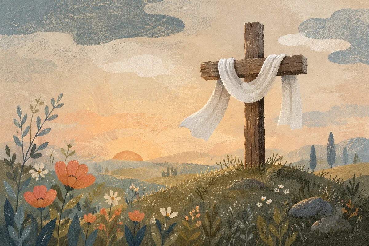 Resurrection Cross Draped in White Cloth
