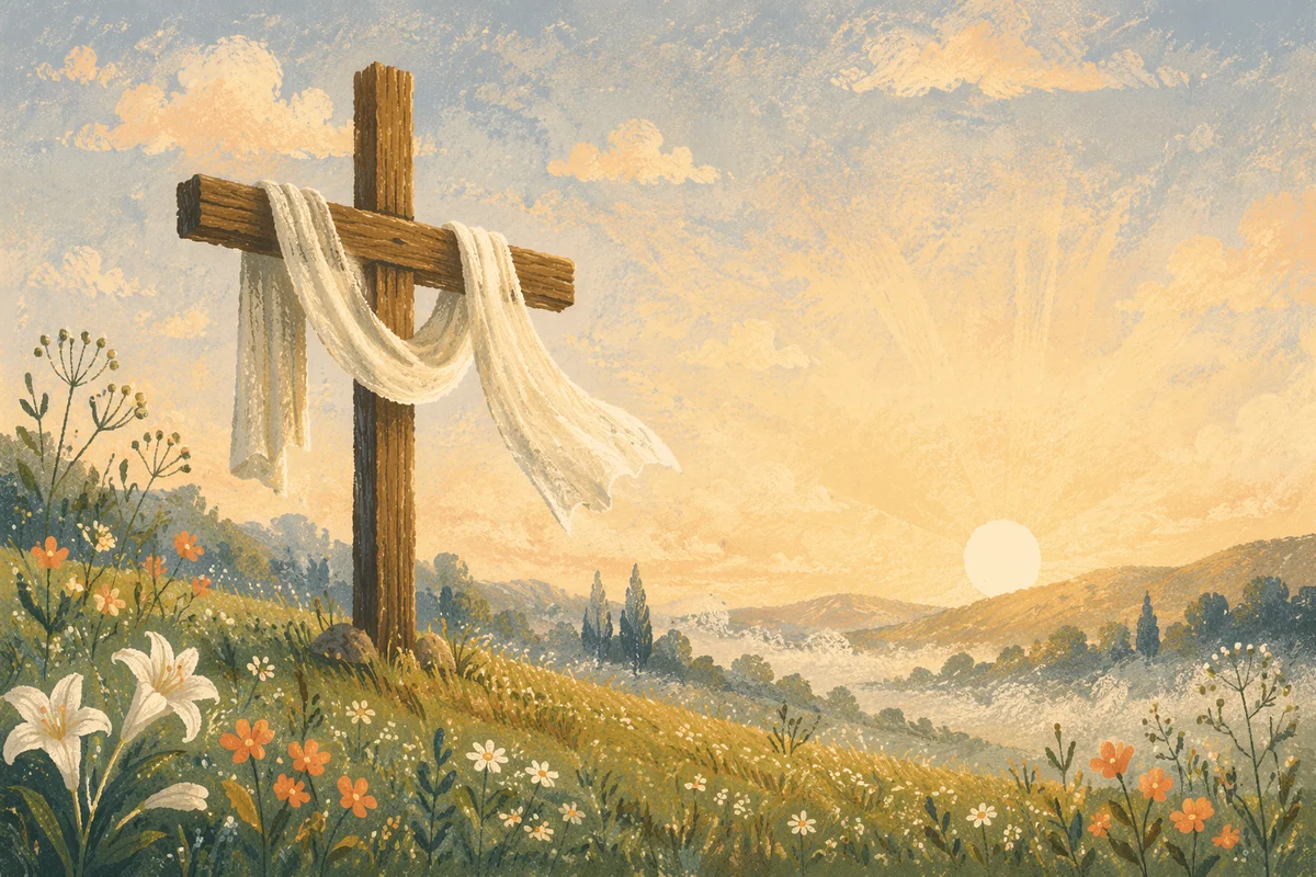 Resurrection Cross at Dawn with White Cloth