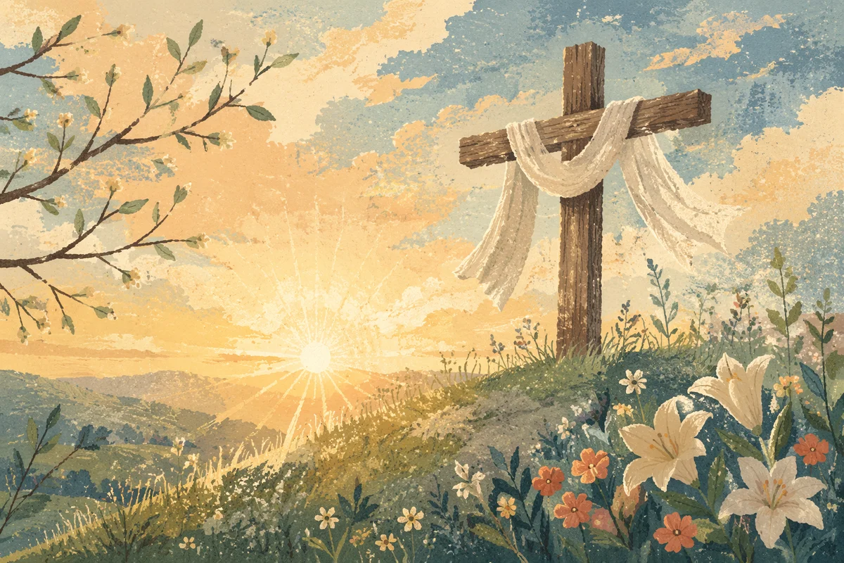 Easter Resurrection Cross with Draped White Cloth