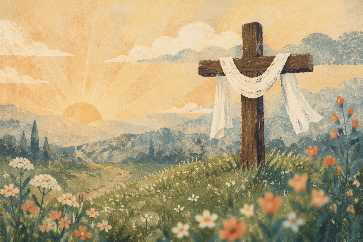 Resurrection Cross at Peaceful Spring Dawn