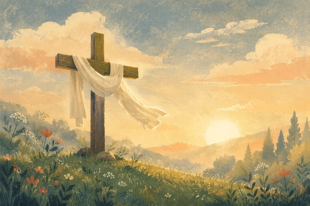 Easter Resurrection Cross with Draped White Cloth