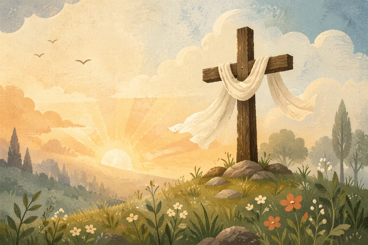 Easter Resurrection Cross with Draped White Cloth