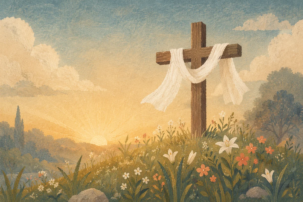 Easter Resurrection Cross with Draped White Cloth