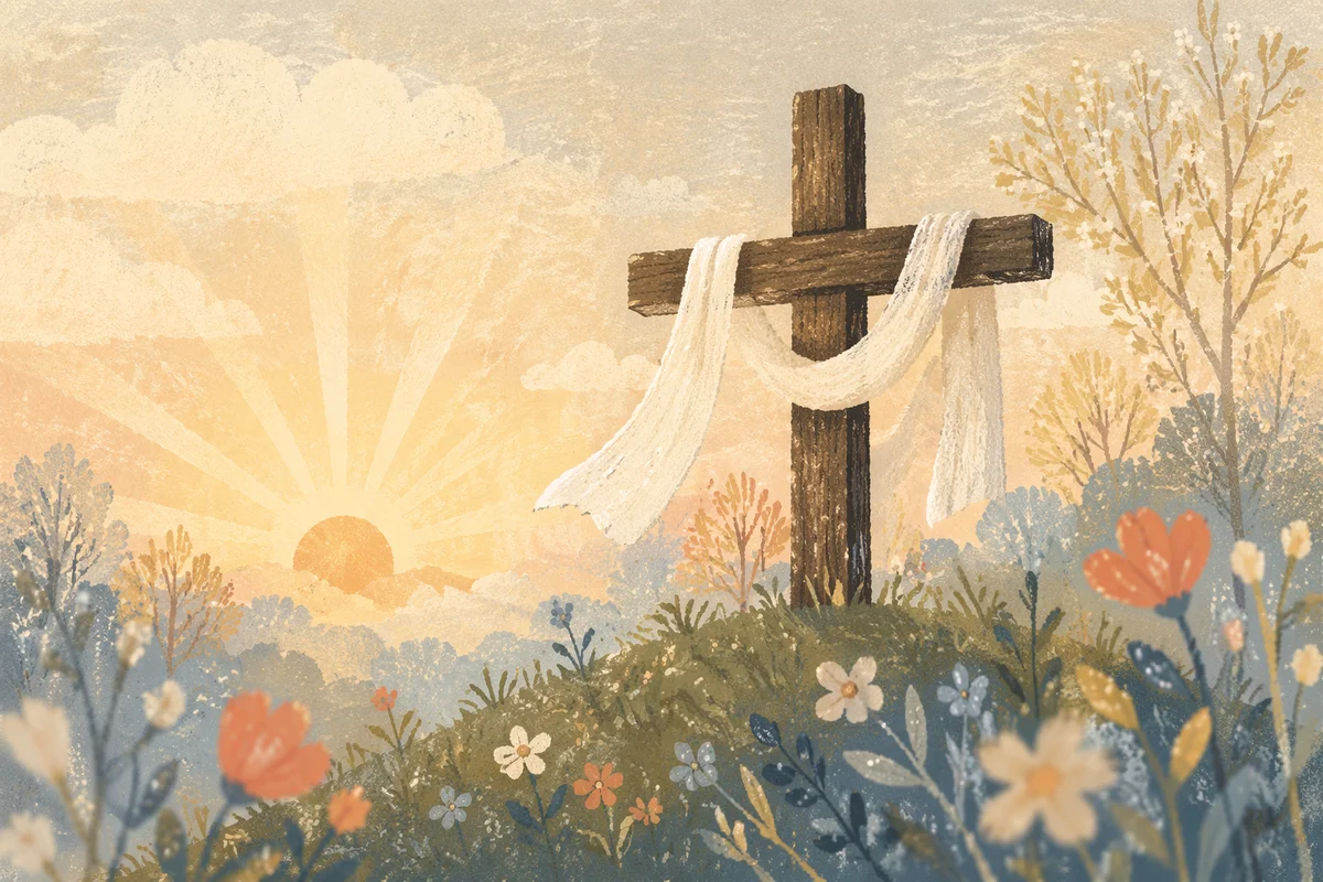 Easter Resurrection Cross in Spring Meadow