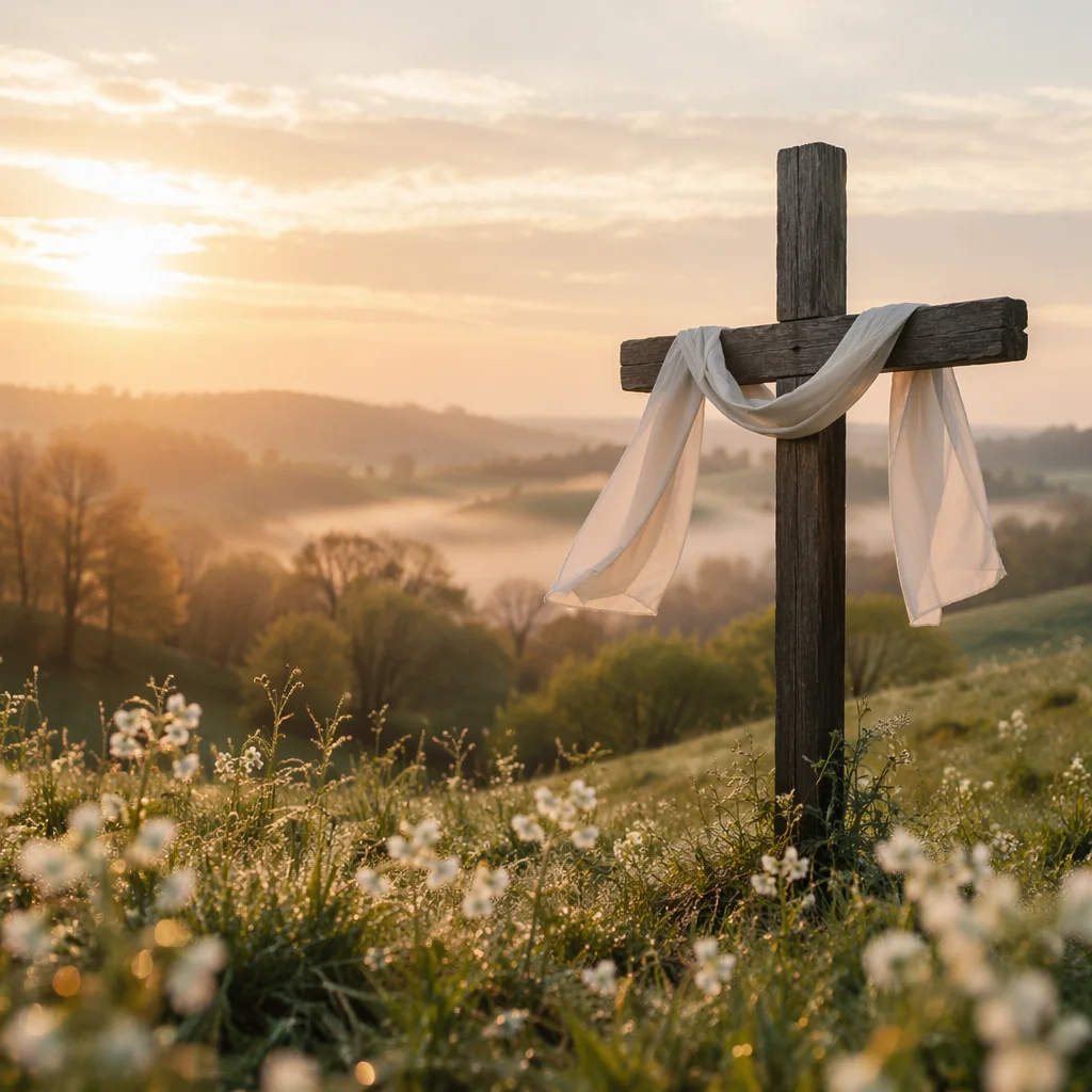 Resurrection Cross at Peaceful Easter Dawn