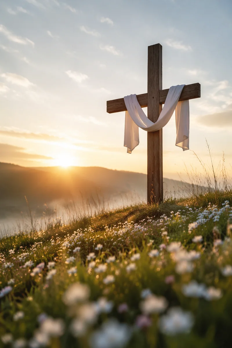 Easter Resurrection Cross with Draped White Cloth