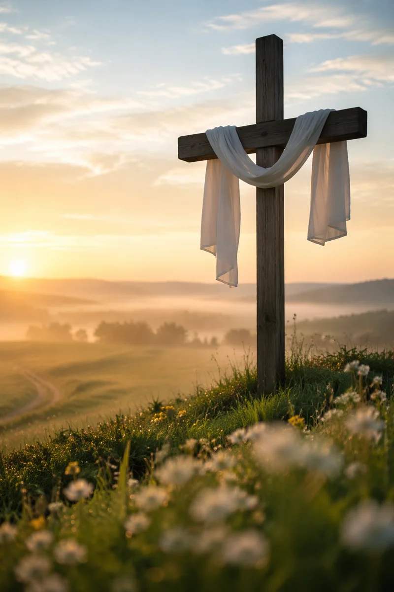 Resurrection Cross Draped in White Cloth