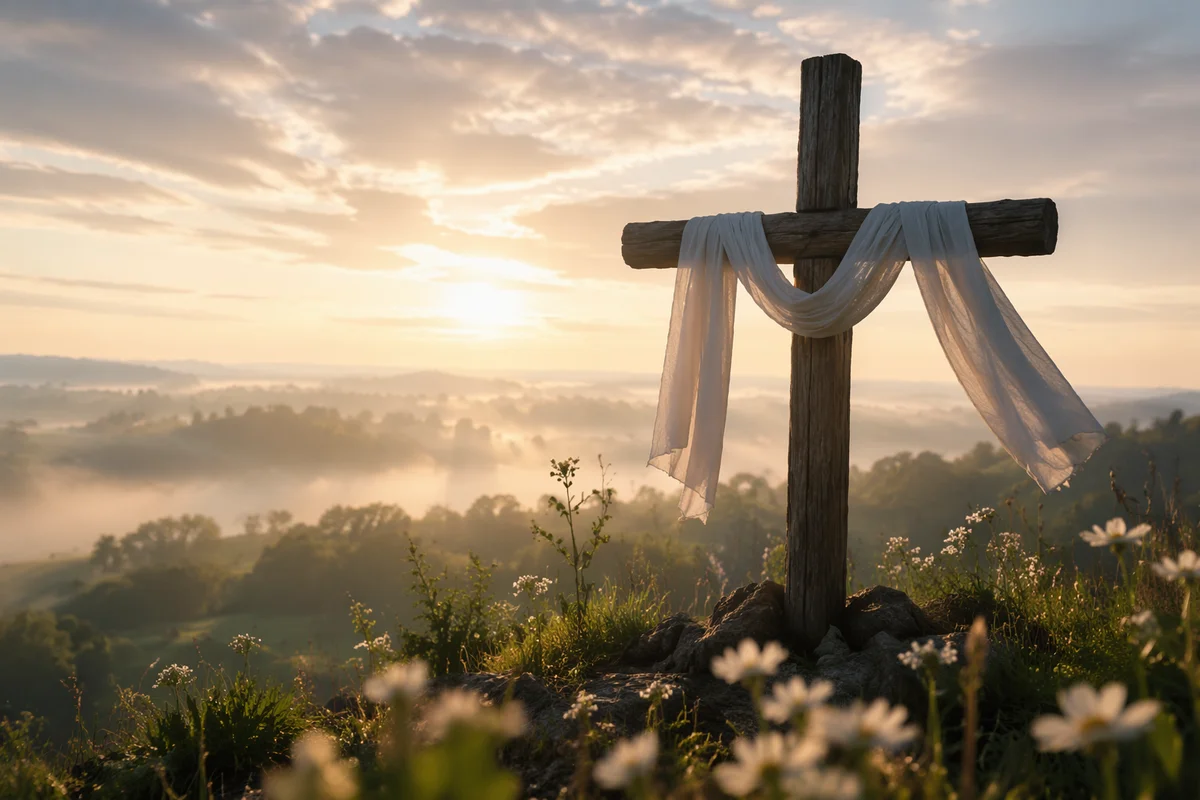 Resurrection Cross with White Easter Cloth