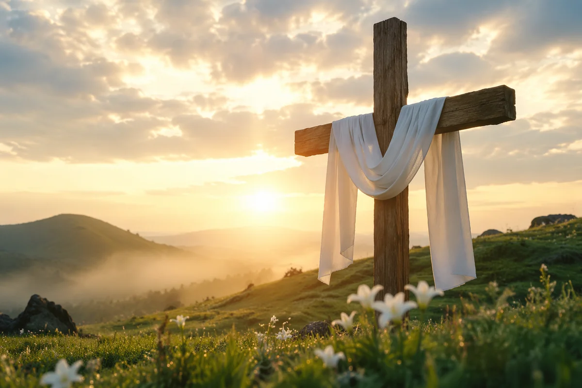 Easter Resurrection Cross on Sunrise Meadow