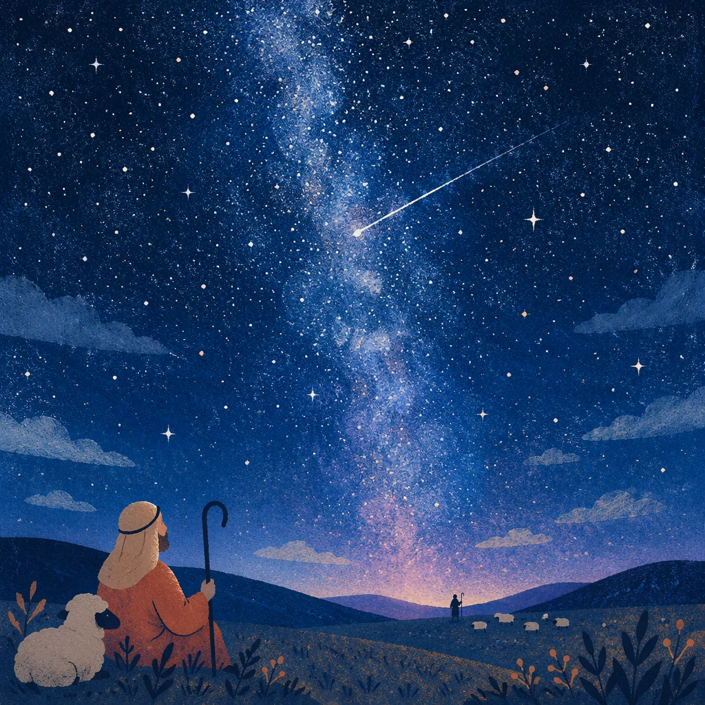 Shepherds Field Under Starry Christmas Sky