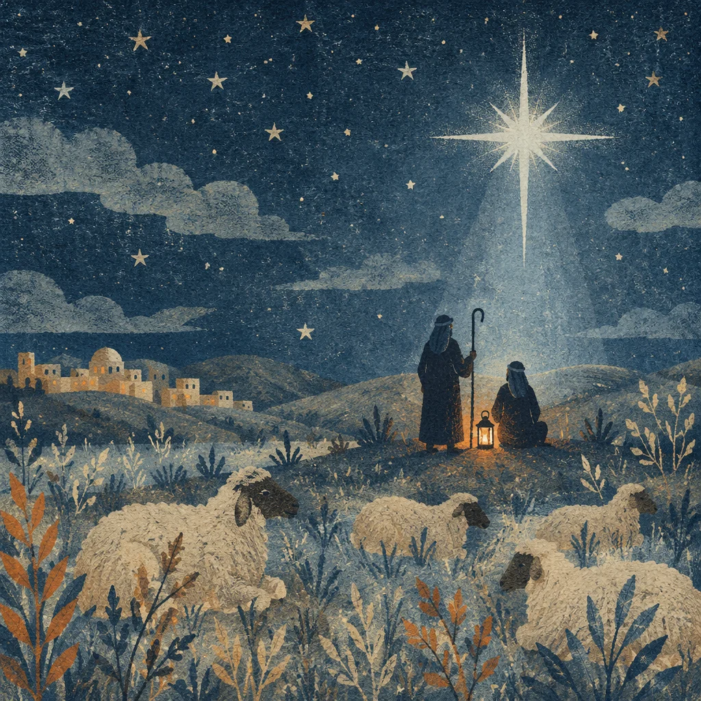 Shepherds Field Under Radiant Christmas Star