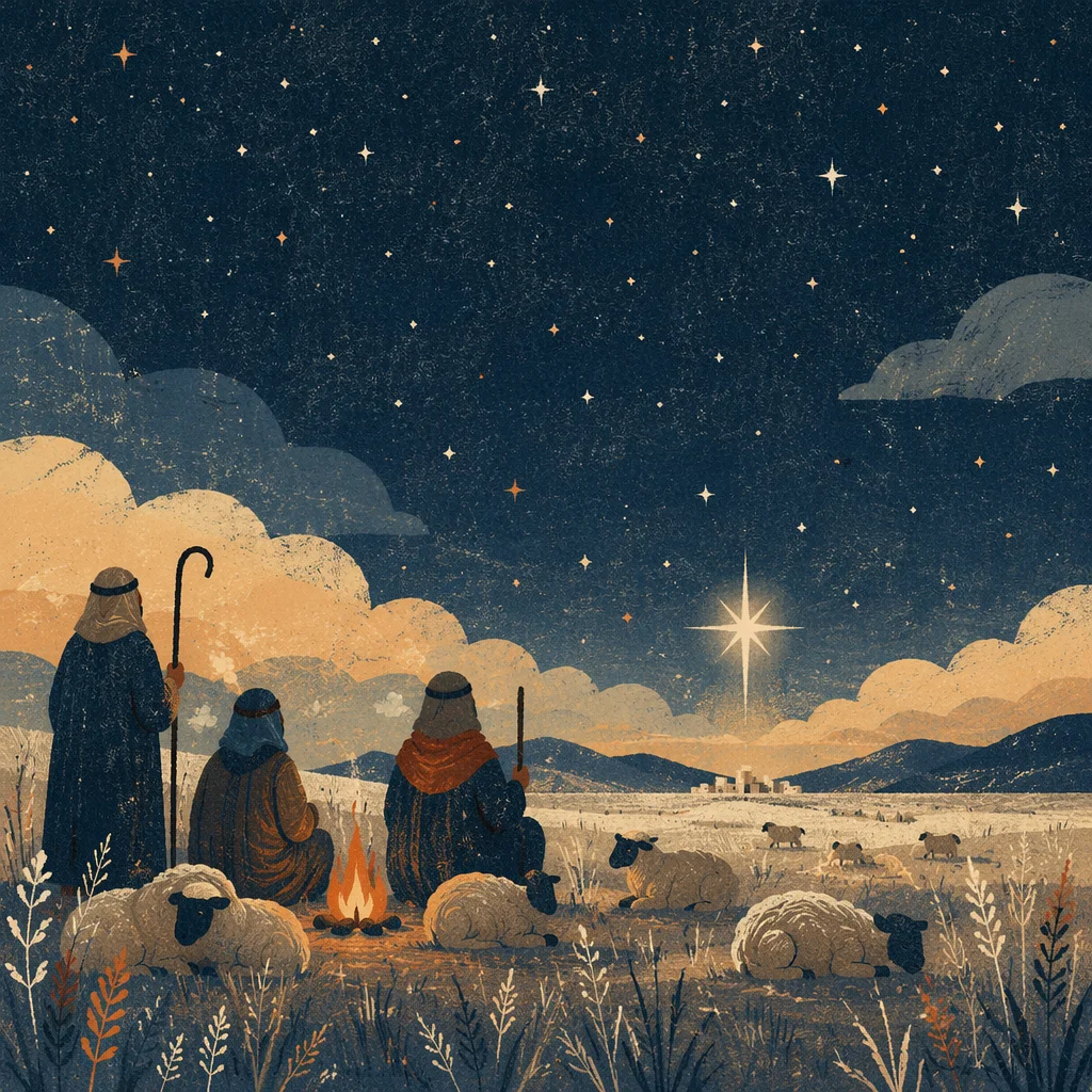 Shepherds Beneath a Radiant Winter Star