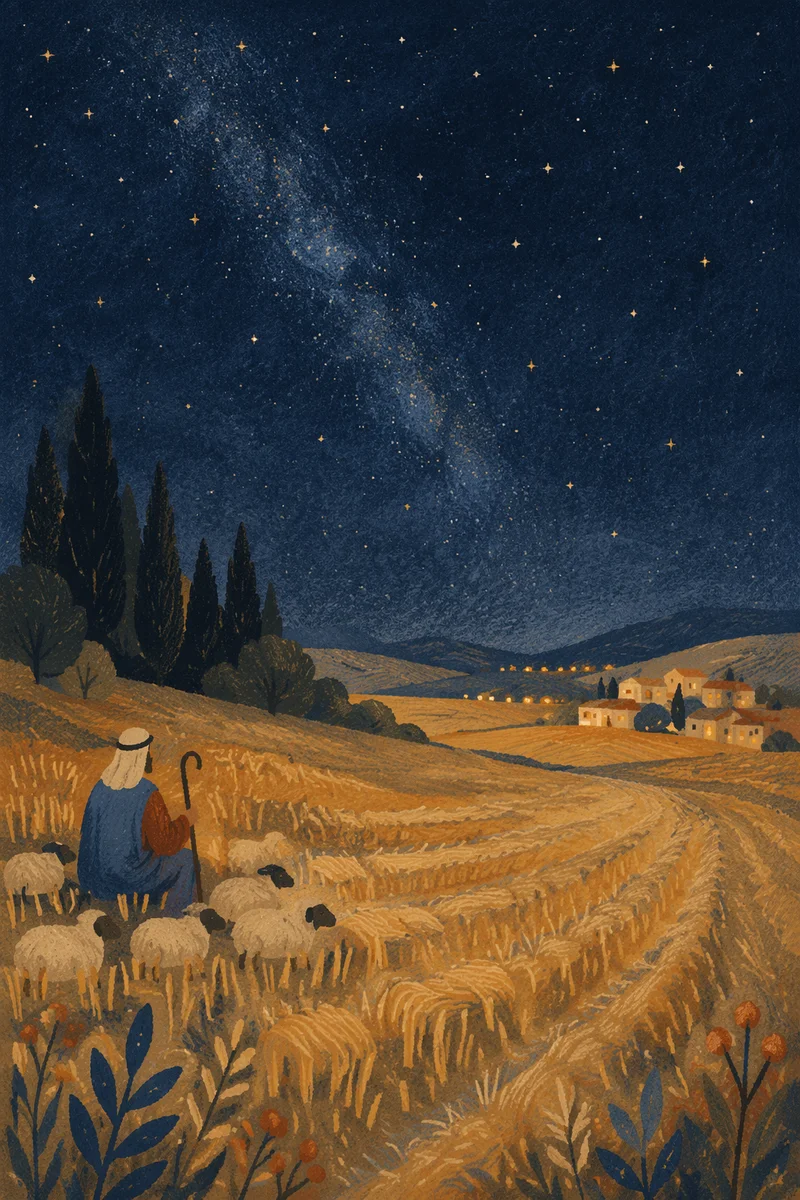 Shepherds Field Under Starry Night Sky