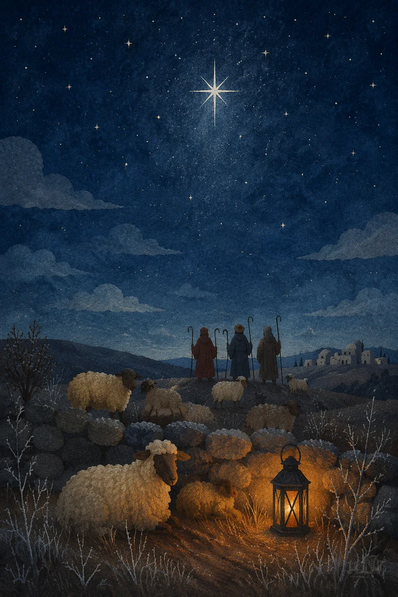 Shepherds Beneath Christmas Starry Night