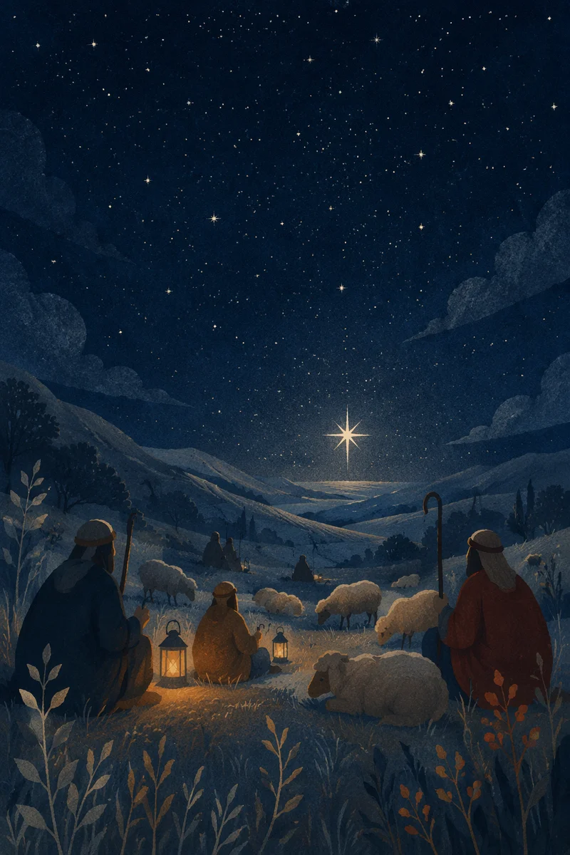 Shepherds Field Under Christmas Star