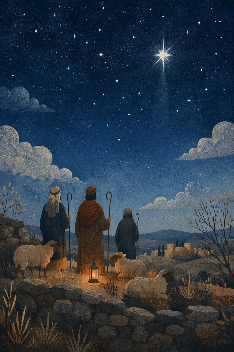 Shepherds Beneath Bethlehem Starry Winter Sky