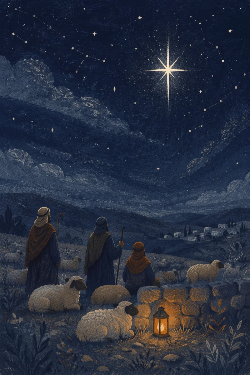 Shepherds Beneath Bethlehem Starry Night