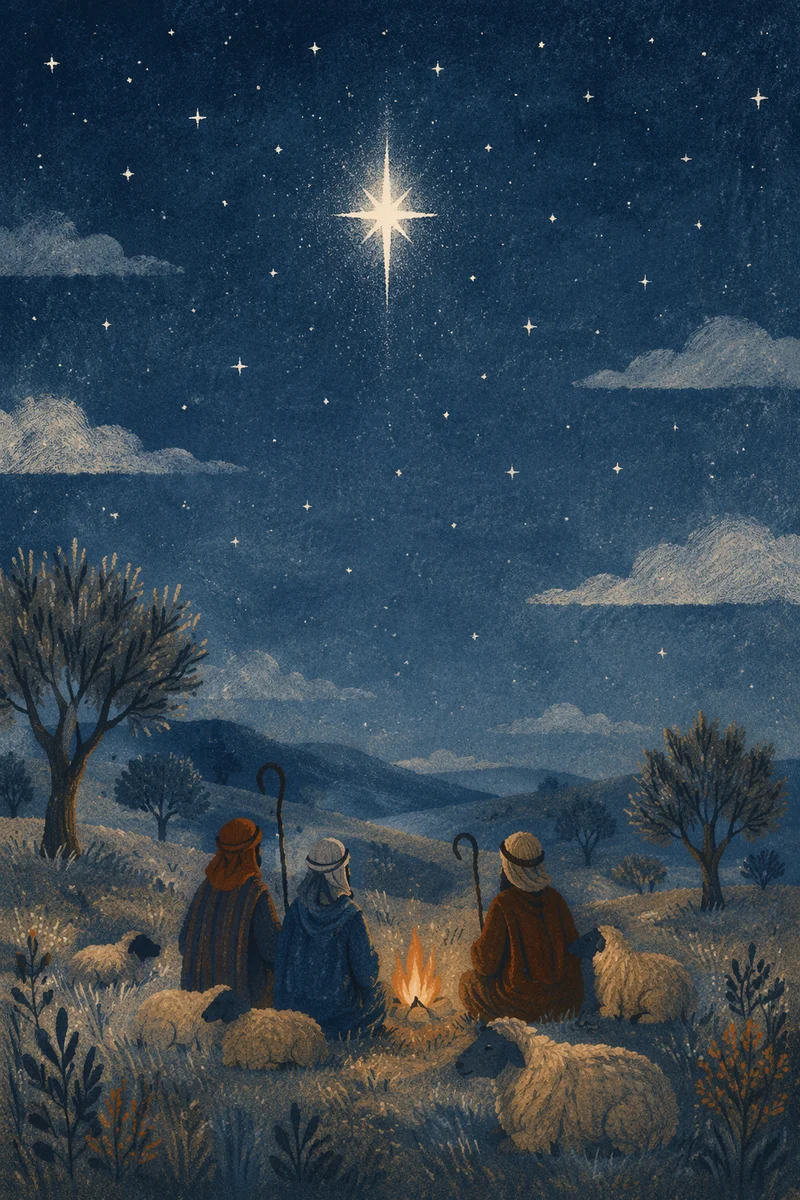 Shepherds Beneath the Christmas Starry Night