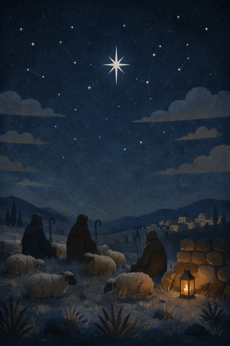 Shepherds Under Bethlehem Starry Winter Sky