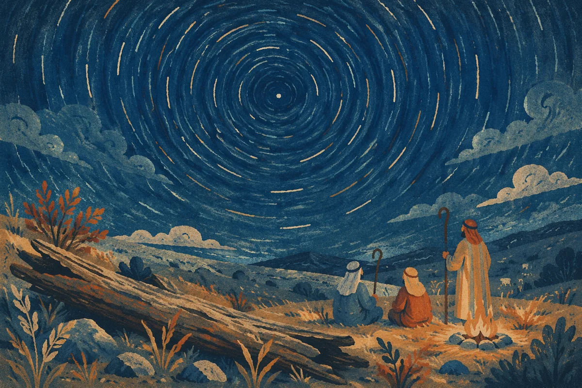 Shepherds Field Beneath Spiraling Star Trails