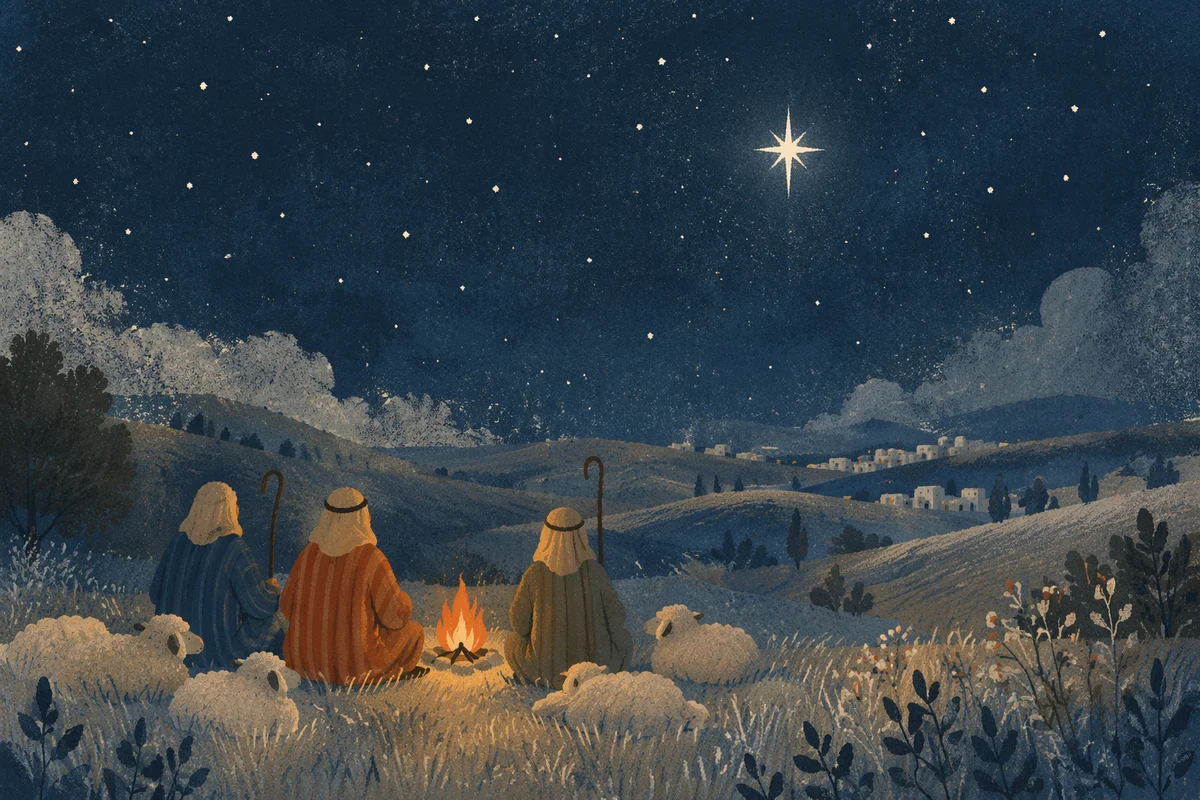 Shepherds Beneath a Starry Winter Sky