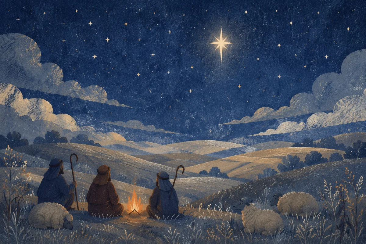 Shepherds Under Christmas Starry Night