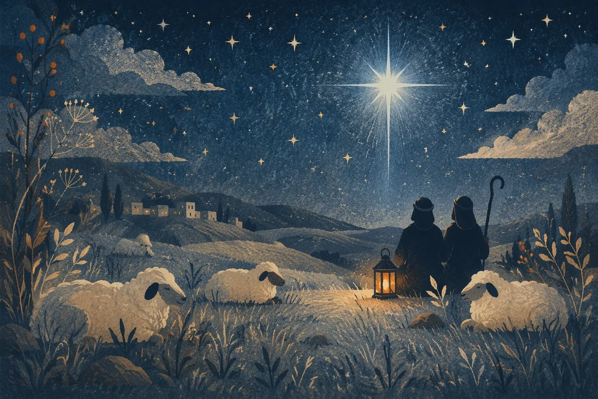 Shepherds Field Under Radiant Christmas Star