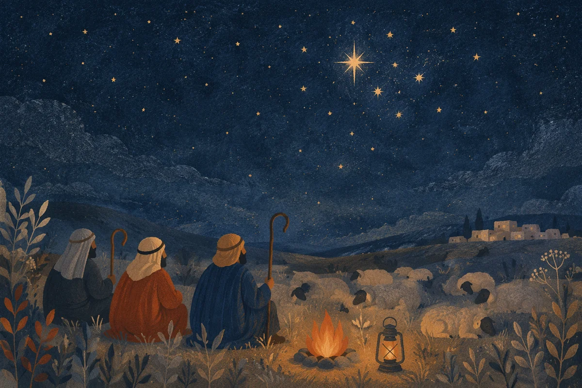 Shepherds Under Winter Stars at Night