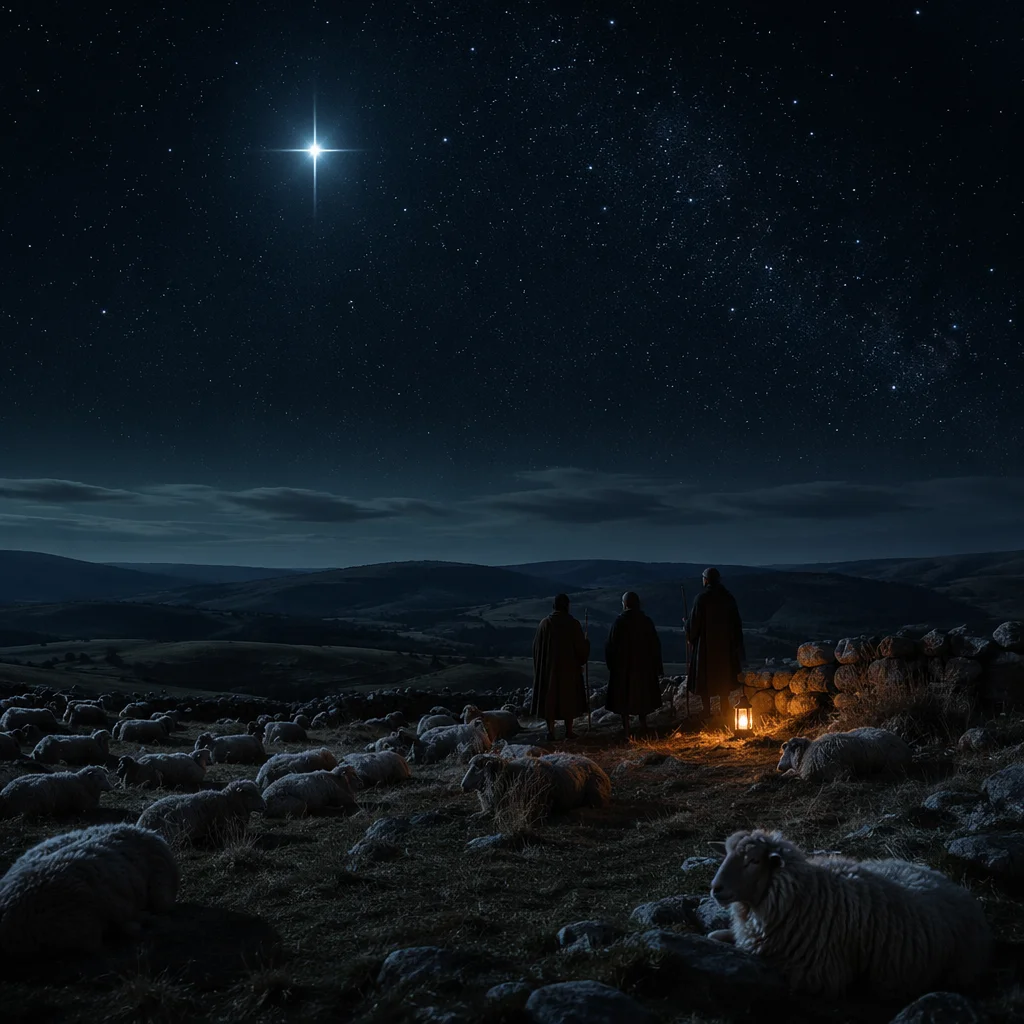 Shepherds Beneath a Starry Winter Sky