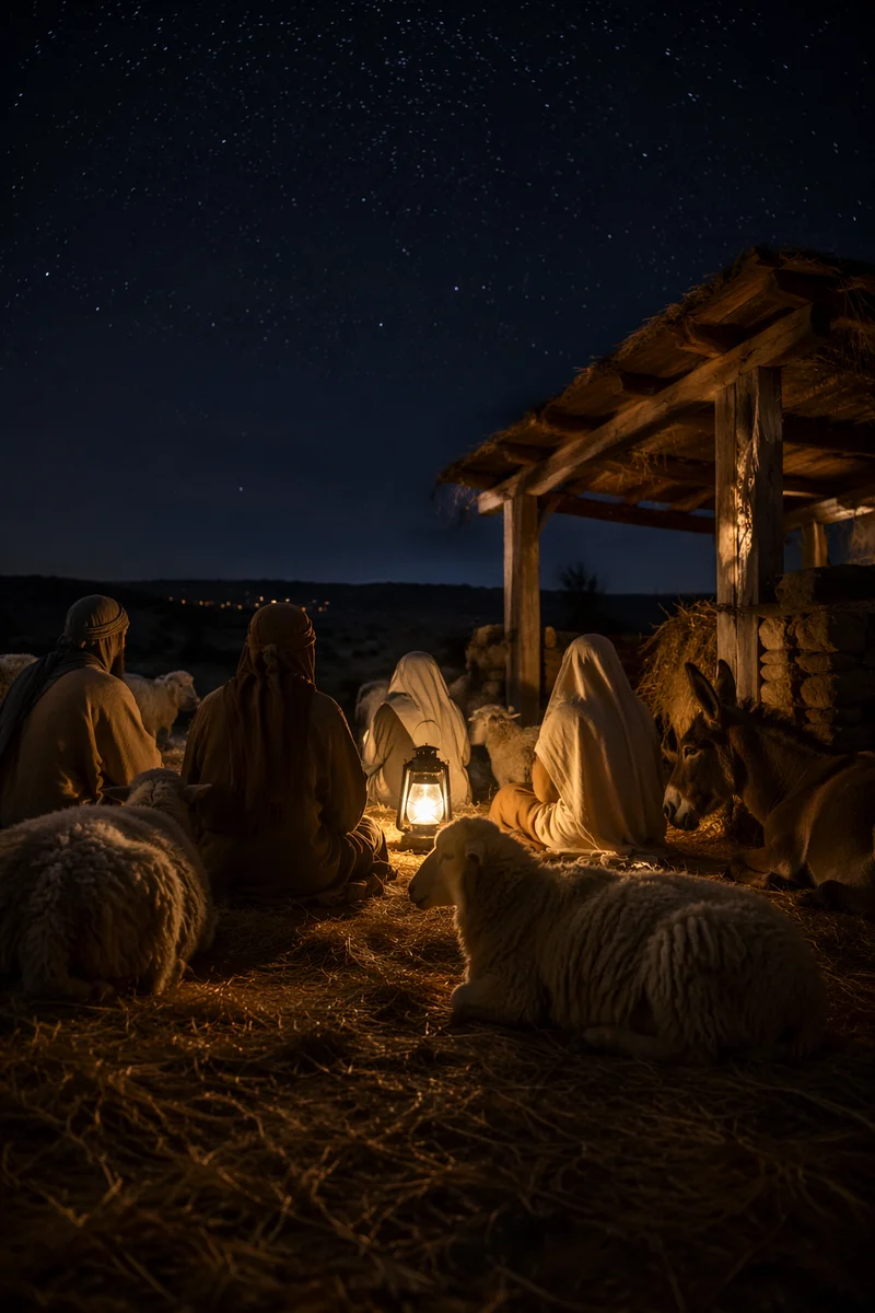 Shepherds Field Under Christmas Night Stars